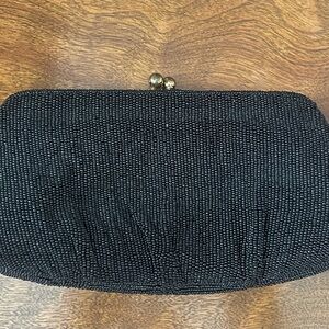 Perfect Mid Century Black Beaded Clutch Evening Bag